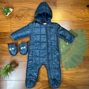 Stella McCartney Navy Quilted One-Piece Footie with Hood and Mittens